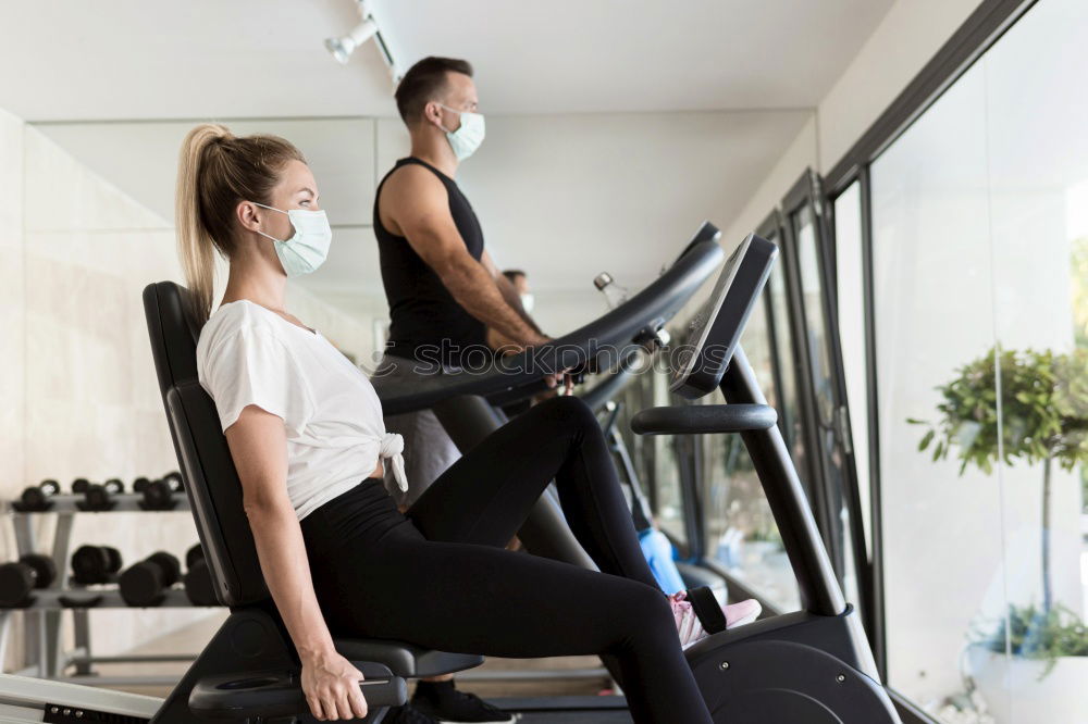 Similar – Image, Stock Photo Couple legs over steppers training in aerobic class