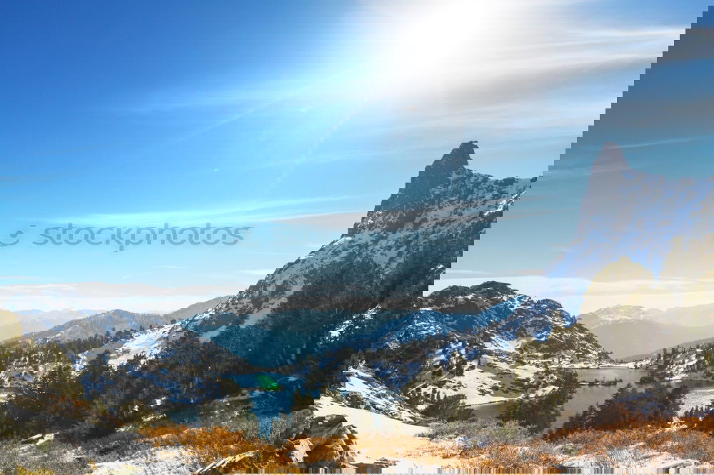 Similar – Image, Stock Photo Snow-capped mountains and fir forests