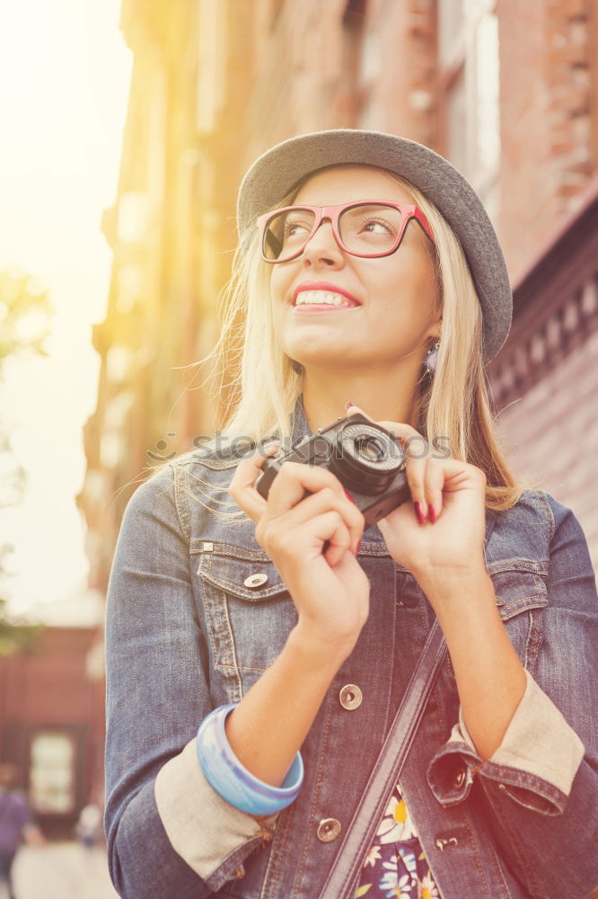 Similar – Image, Stock Photo Laughing woman posing at street