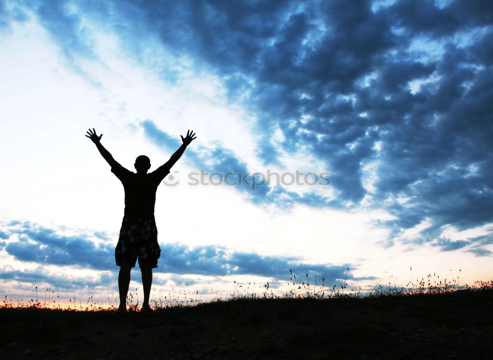 Similar – Image, Stock Photo Man jumping on sunny field