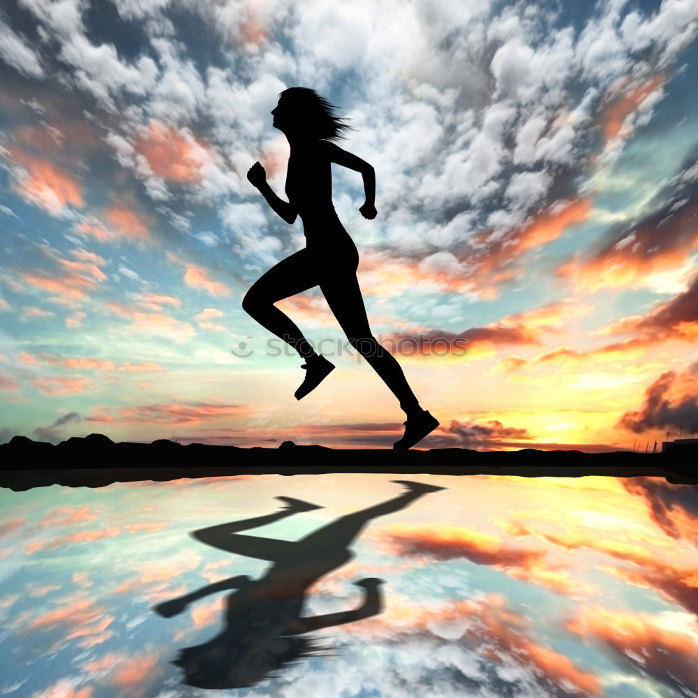 Similar – Young fitness woman runner running on city bridge.