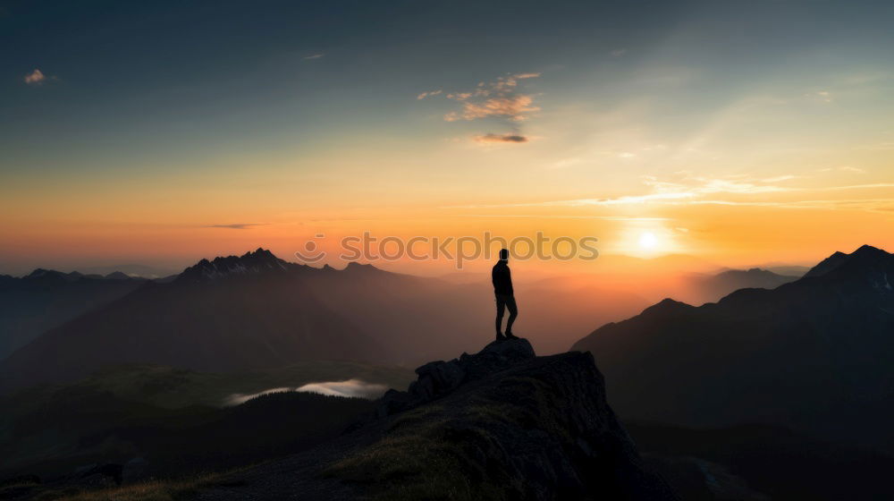 Similar – Mann auf Bergen im Schwarzwald zum Sonnenuntergang über dem Oberrheingraben