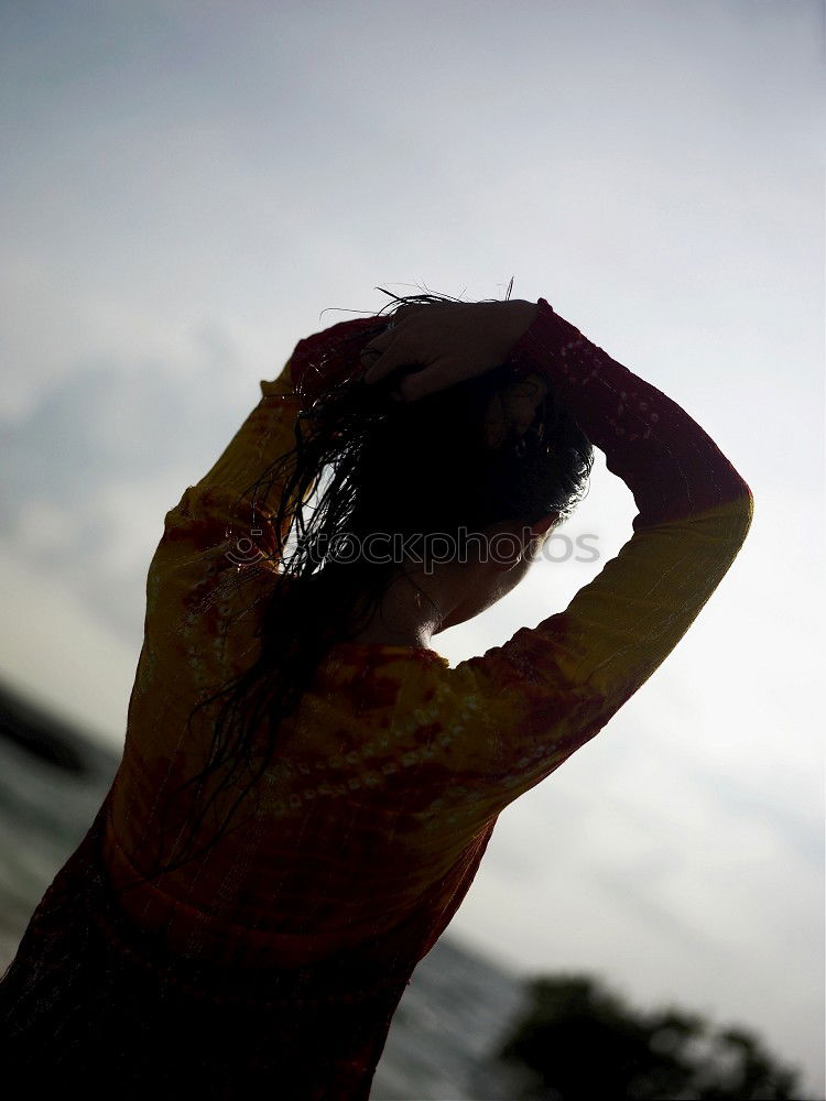 Similar – Polaroids woman with hand in front of face