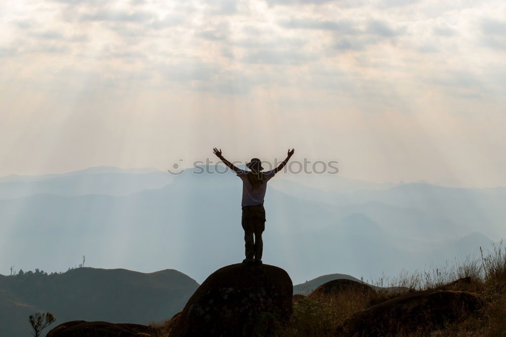 Similar – Image, Stock Photo Young adult in front of mountain dam