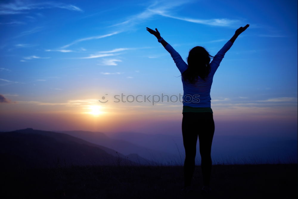 Image, Stock Photo Silhouette of young woman against sunset