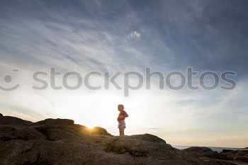 Similar – Image, Stock Photo Silhouette of hiking friends against sun