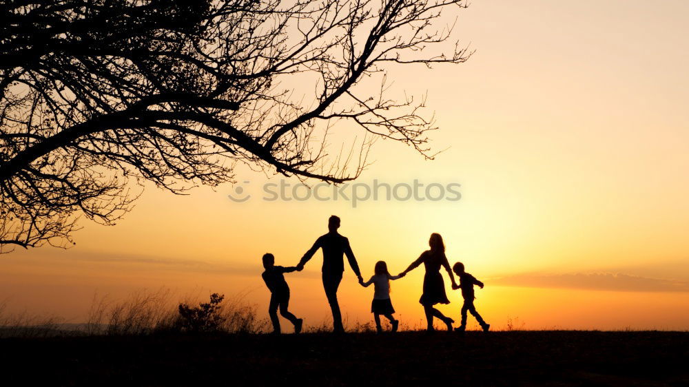 Similar – Image, Stock Photo Happy family standing in the park at the sunset time.