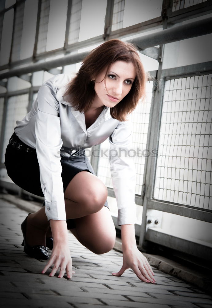 Similar – waiting underground- brunette young woman with black leather jacket waiting in underpass