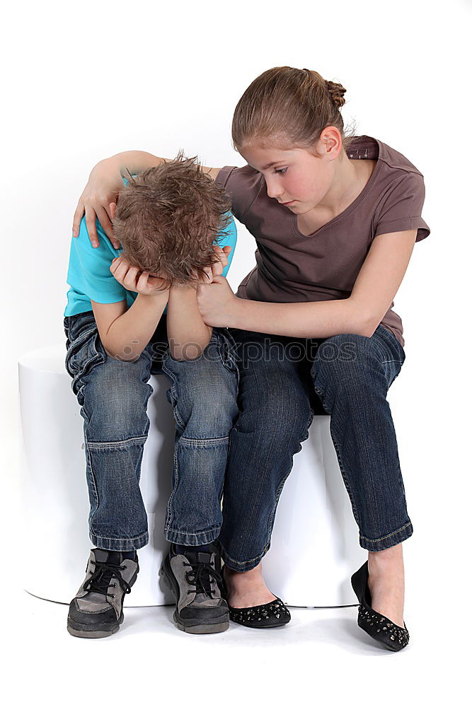 Similar – Image, Stock Photo sad son hugging his dad near wall at the day time