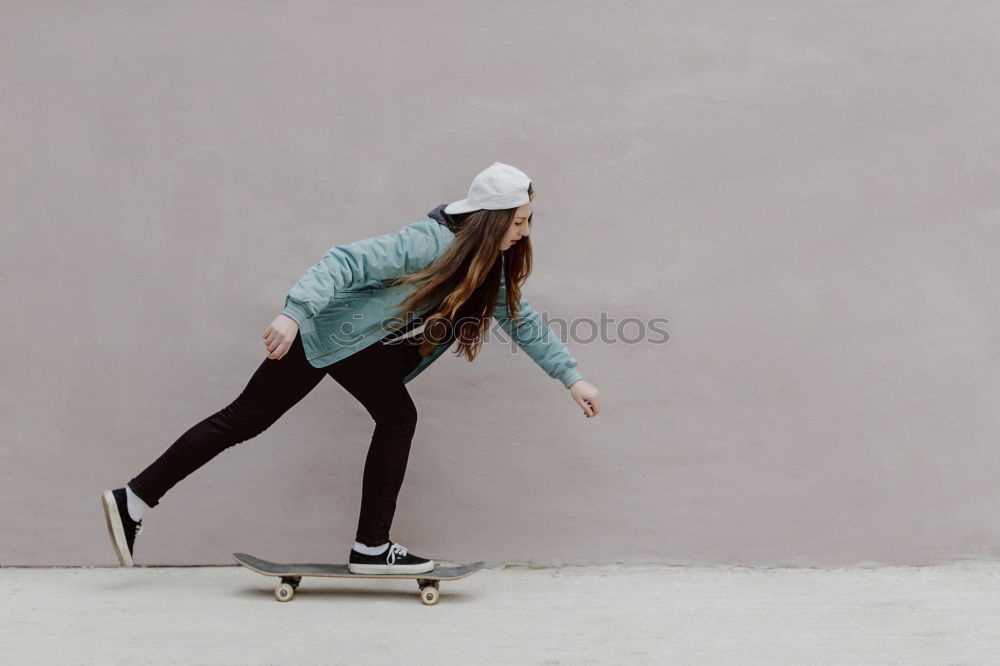 Similar – Image, Stock Photo Brunette girl with longboard in the street