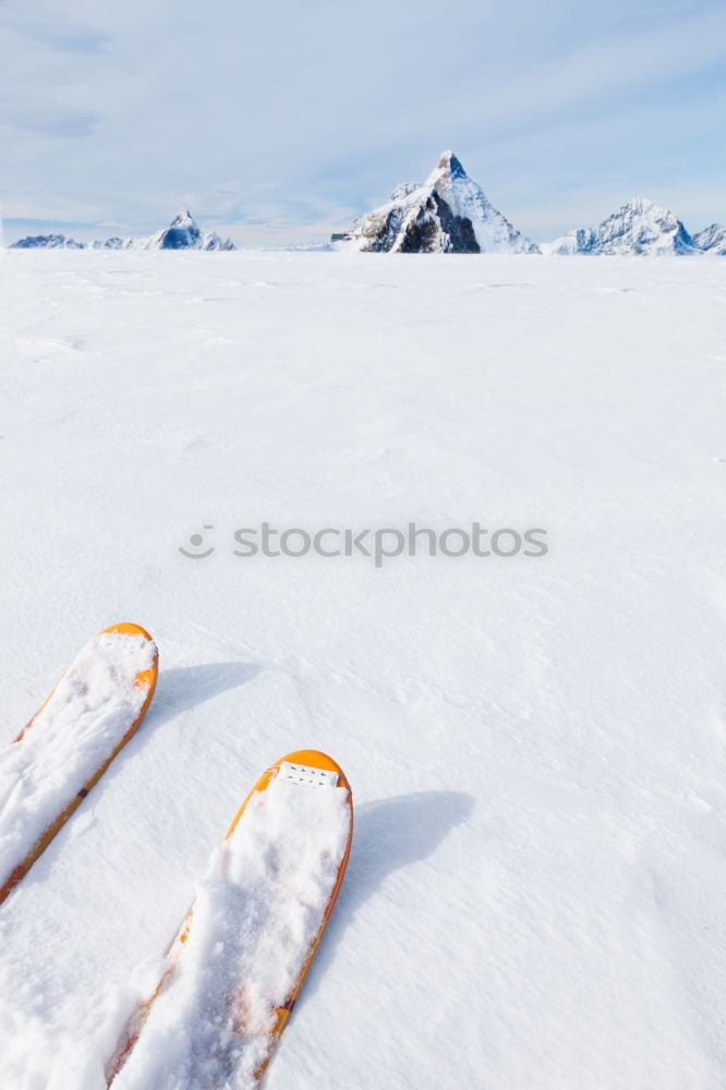 Image, Stock Photo Ski tips on a glacier in background the Matterhorn