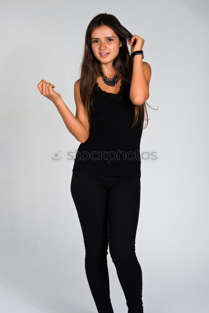 Similar – Image, Stock Photo Girl in casual clothes smiling in the metro.