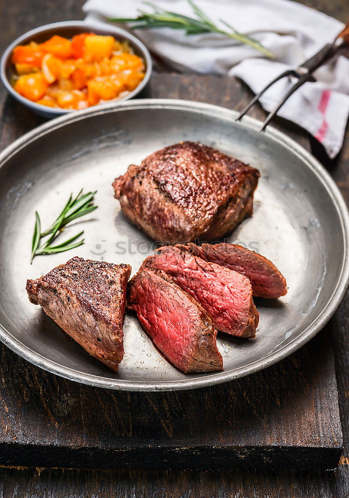 Image, Stock Photo Sliced medium fried steak