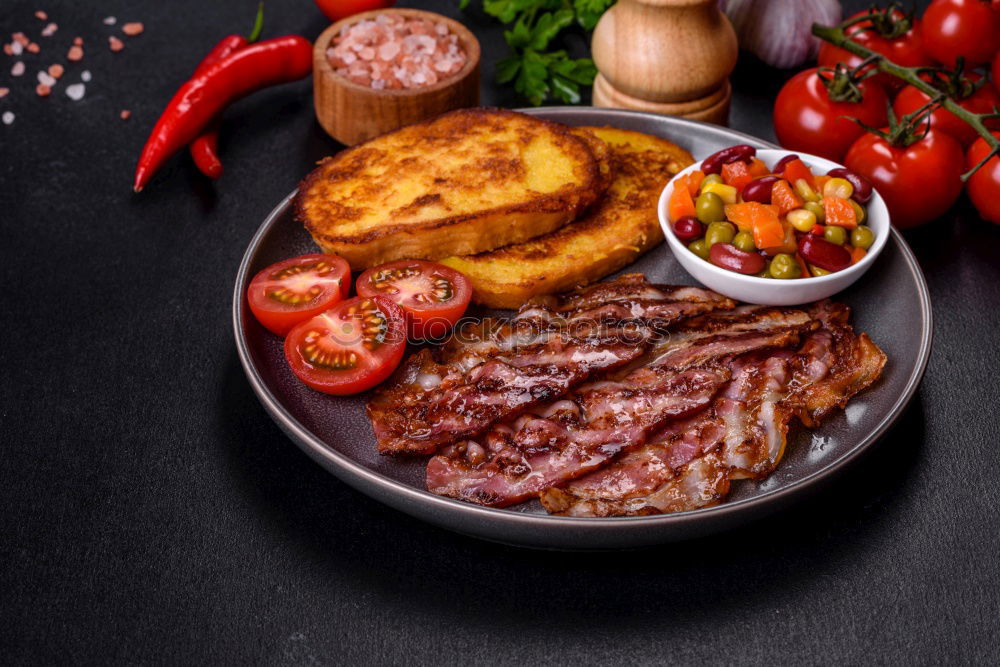 Similar – Image, Stock Photo Roasted pork fillet with crust and baked potatoes