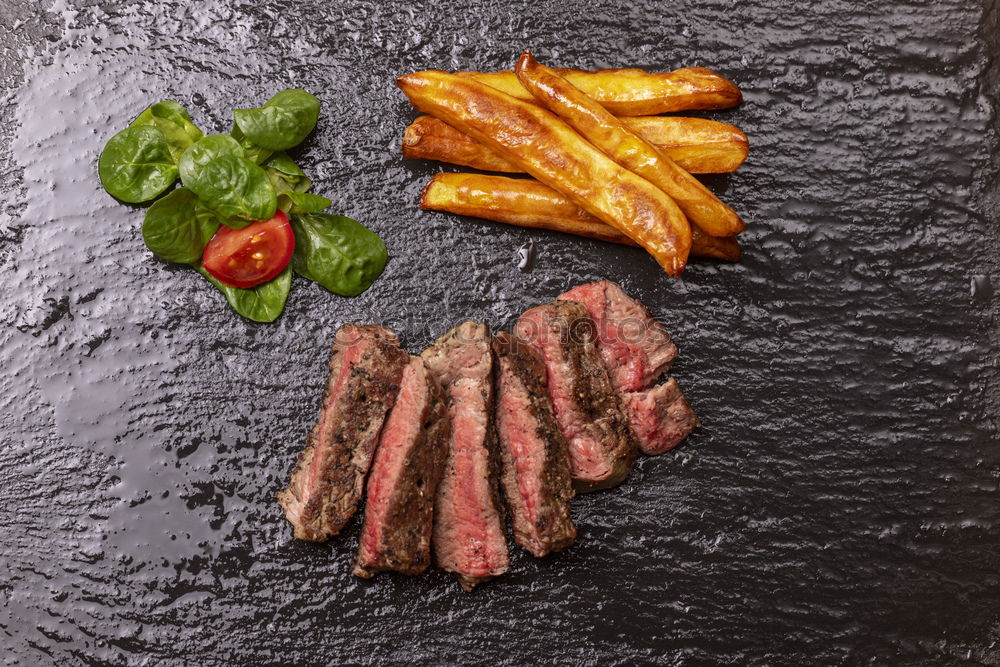 Similar – Image, Stock Photo Medium roasted meat steak and salsa sauce