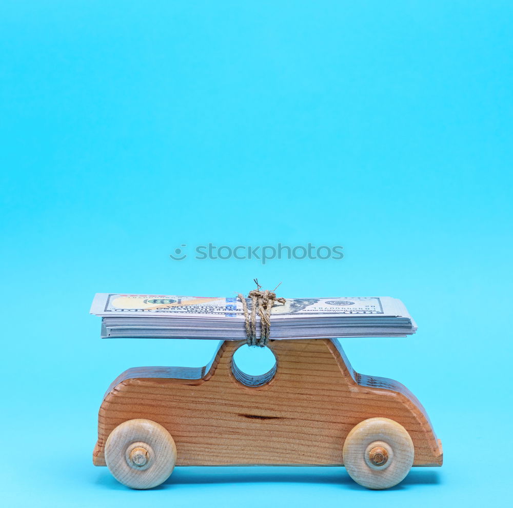 Image, Stock Photo small wooden children’s car carries a wicker red heart
