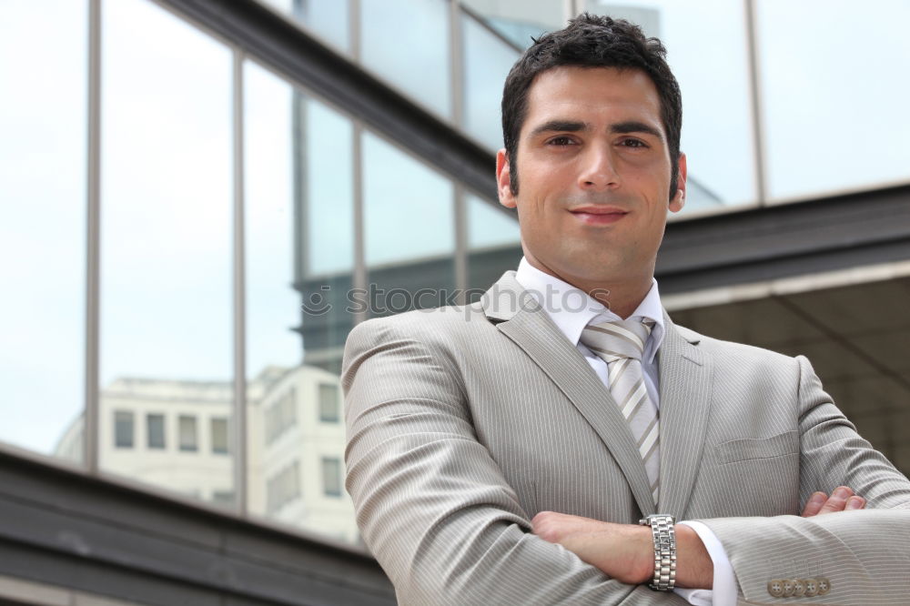 young businessman near a office building