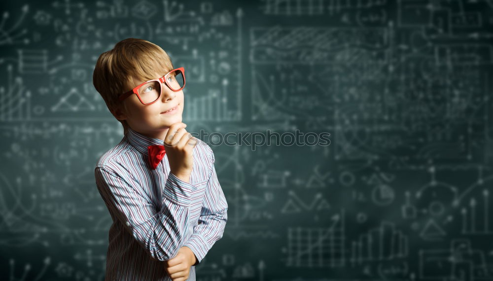 Similar – Image, Stock Photo Pupil at chalkboard with briefcase in hand