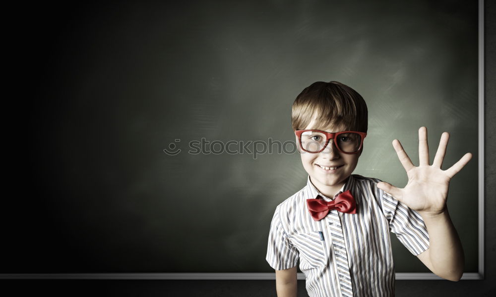 Similar – Image, Stock Photo Pupil at chalkboard with briefcase in hand