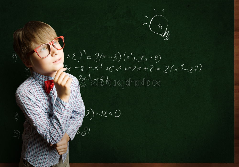 Similar – Image, Stock Photo Pupil at chalkboard with briefcase in hand