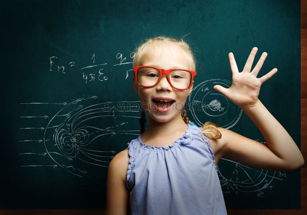 Similar – Image, Stock Photo Pupil at chalkboard with briefcase in hand