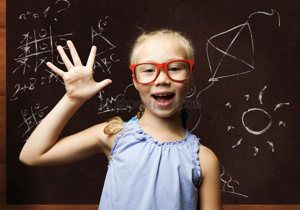 Similar – Image, Stock Photo Cute schoolgirl with pencil