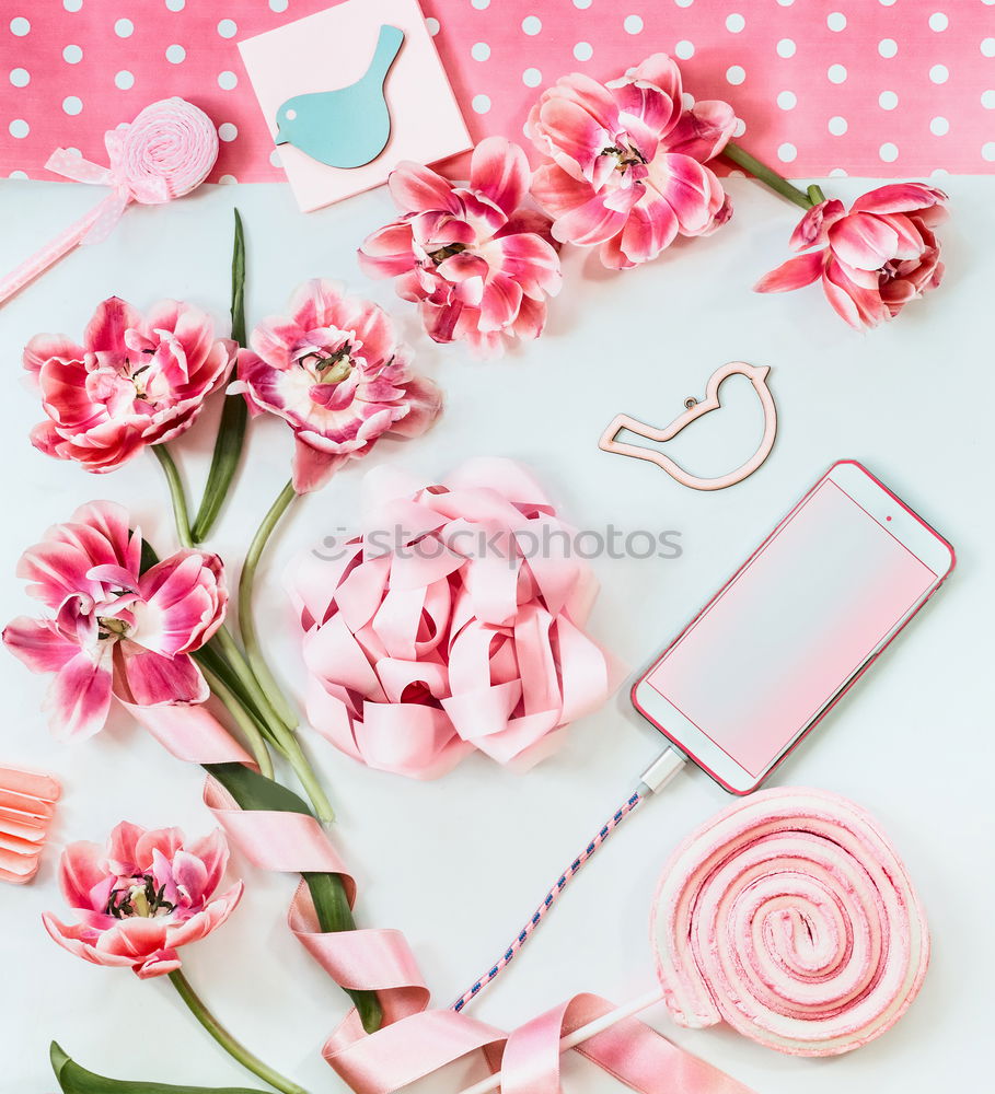 Similar – Image, Stock Photo Table with tulips, coffee and greeting card with heart