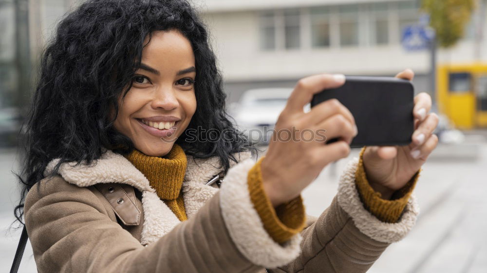 Similar – Image, Stock Photo African woman listening to music with earphones
