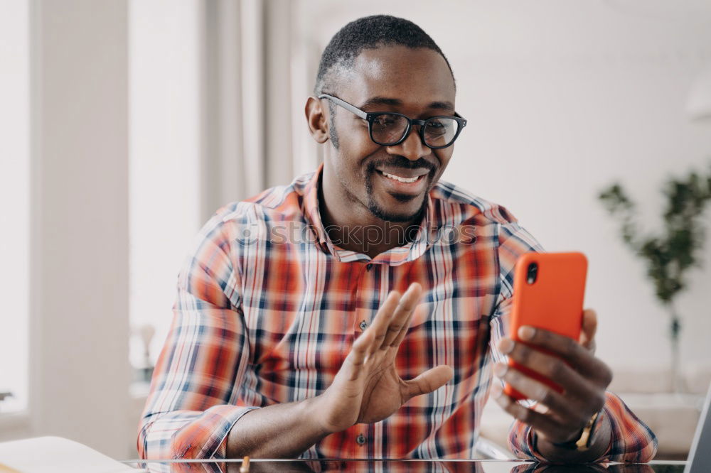 Similar – Image, Stock Photo American man using mobile in the street.