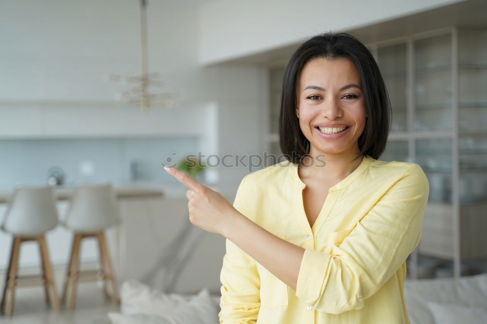 Similar – Image, Stock Photo Happy contented housewife in her kitchen