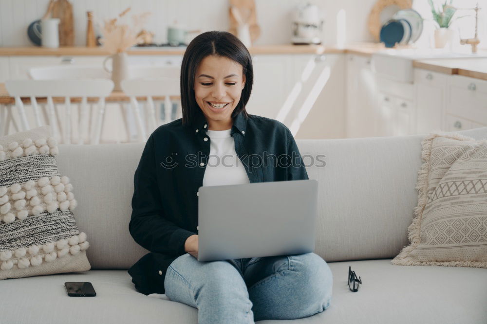 Similar – Image, Stock Photo beautiful black woman on bed with laptop and cup of coffee