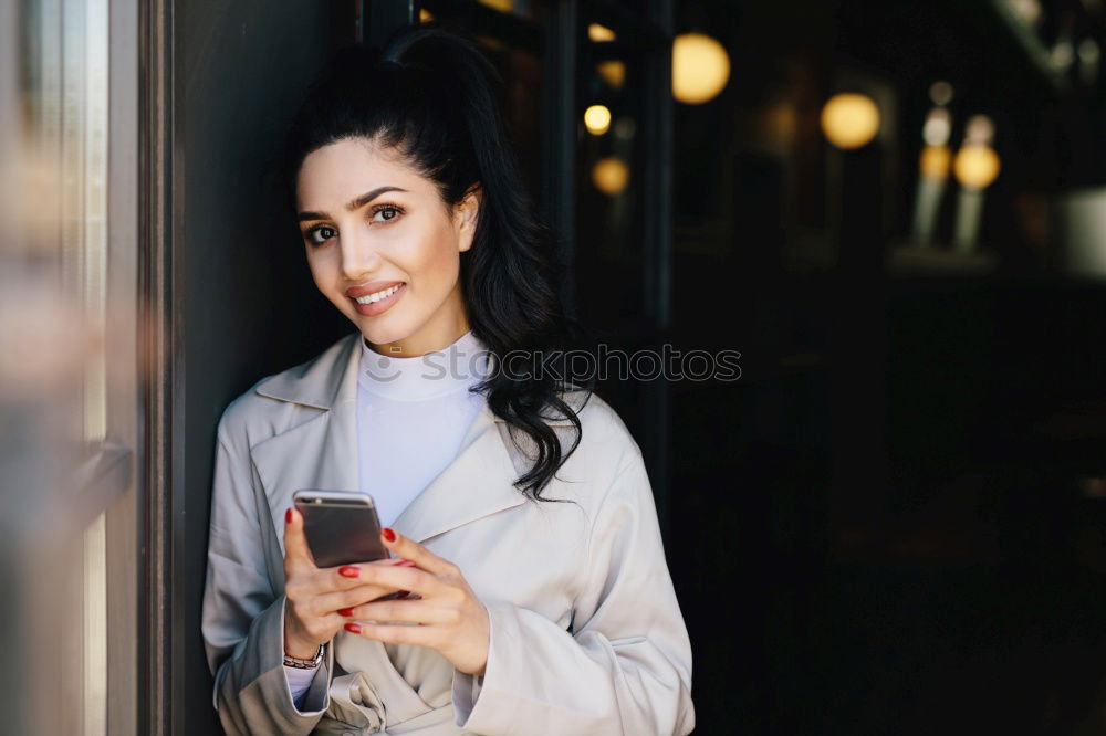 Similar – Image, Stock Photo Young brunette woman leaving a coffee bar