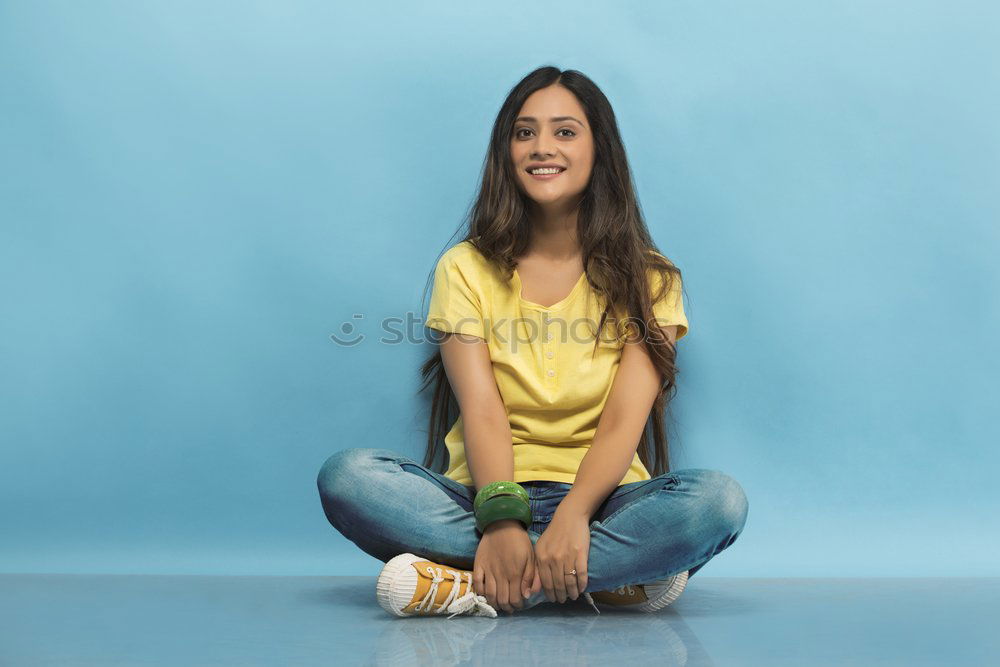 Similar – Image, Stock Photo Happy young woman seating in a restaurant