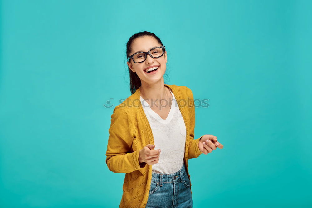 Similar – Image, Stock Photo Happy young woman seating in a restaurant