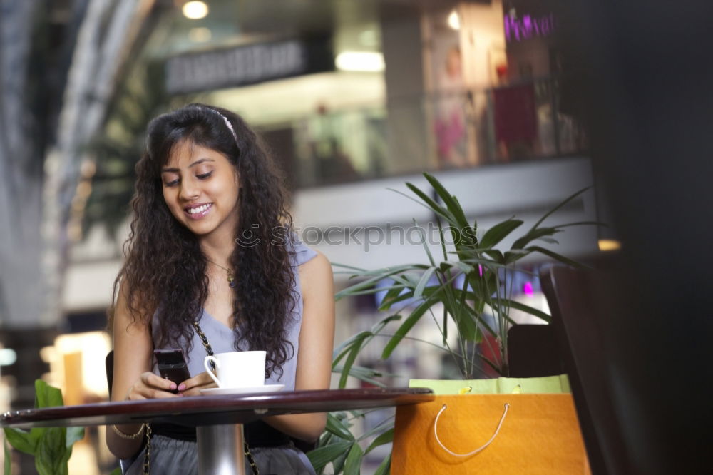 Similar – Image, Stock Photo Young brunette woman leaving a coffee bar