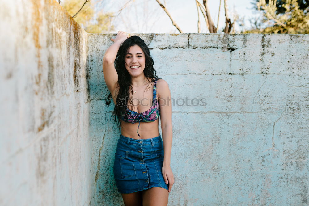 Similar – Woman posing in abandoned building