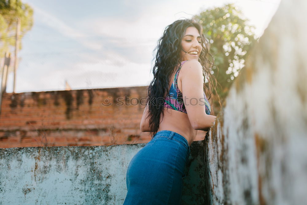 Similar – Image, Stock Photo Cheerful woman in bright light on nature