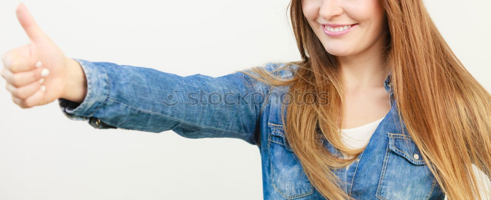 Similar – Image, Stock Photo Young woman making a follow me gesture and looking at camera.