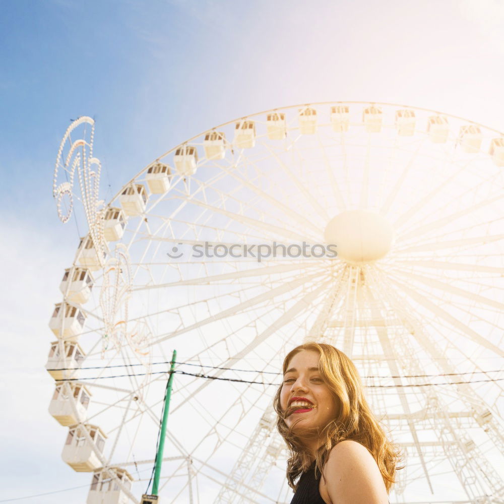 Similar – Image, Stock Photo Woman with blue dress and hat in classic car