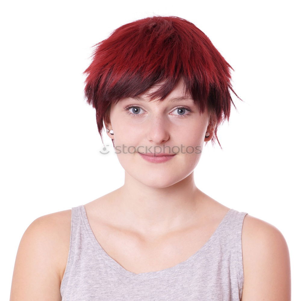 Image, Stock Photo young woman with freckles smiles cheeky on analogue picture