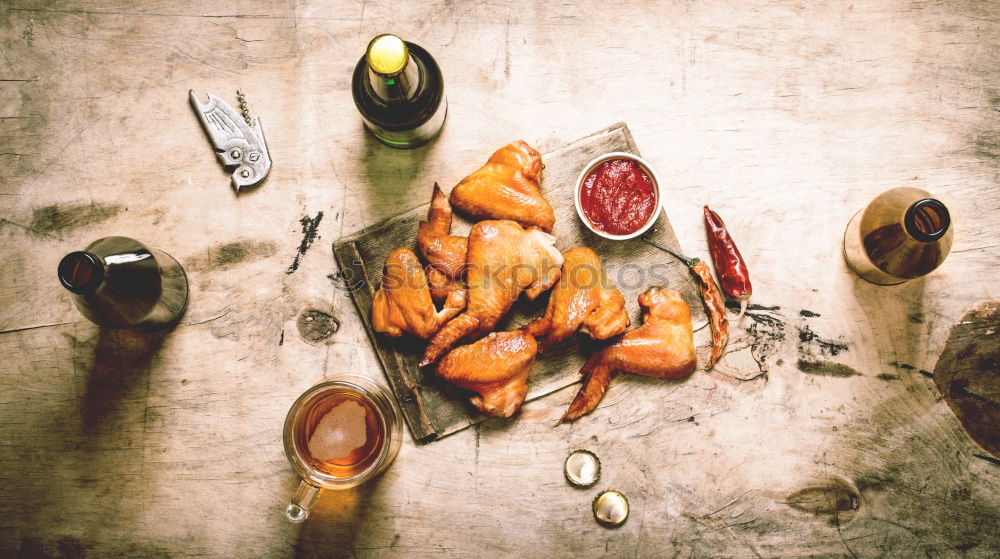 Similar – Foto Bild Mix aus Snacks mit Chips, Nüssen, Samen und Bier