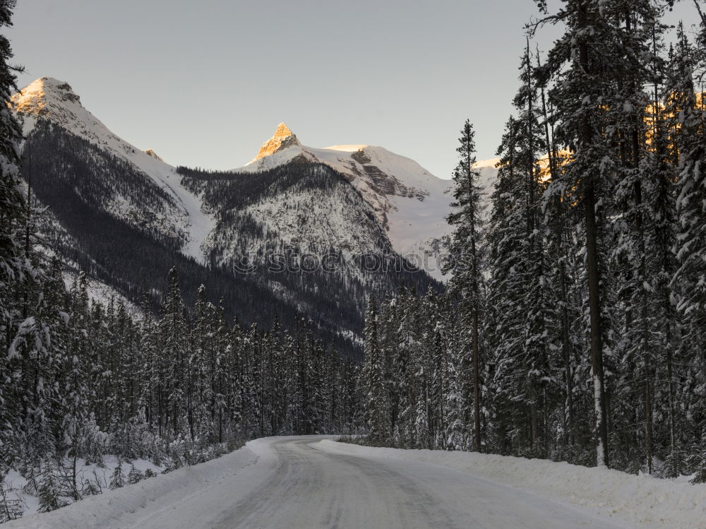 Similar – Landscape of snowy winter road with curves in the mountain