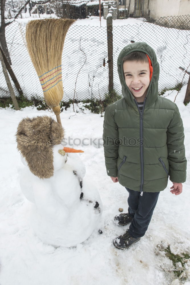 Similar – Image, Stock Photo Snowman and child in the yard