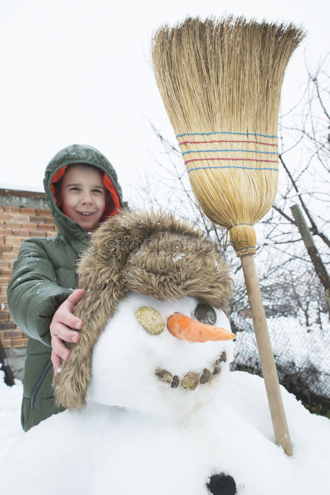 Similar – Image, Stock Photo Snowman and child in the yard