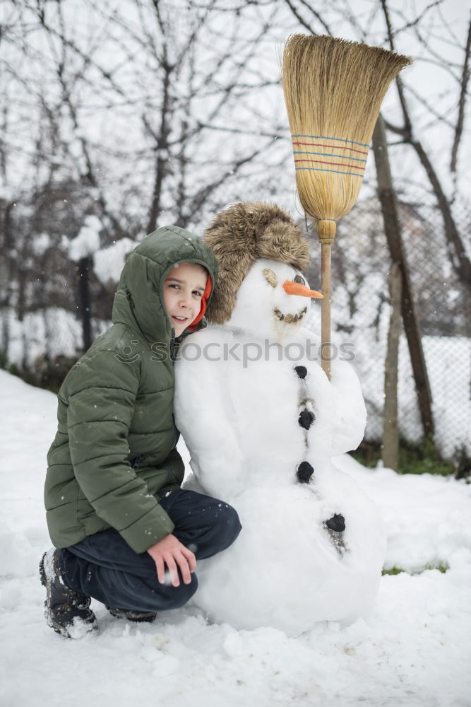 Similar – Image, Stock Photo Snowman and child in the yard