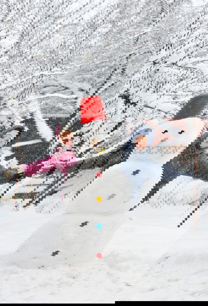 Similar – Image, Stock Photo Snowman and child in the yard