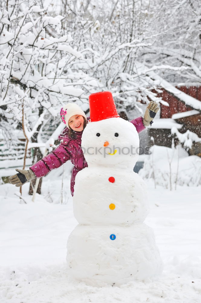 Similar – Image, Stock Photo Snowman and child in the yard