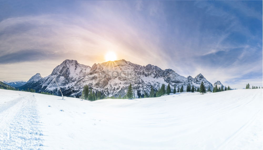 Similar – Image, Stock Photo Snowy mountains and valley