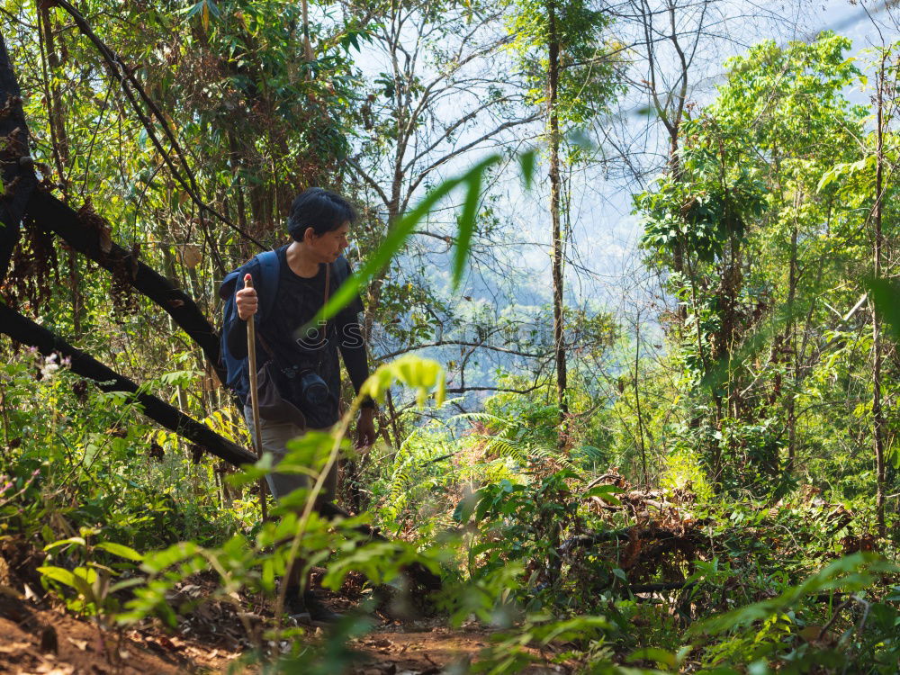 Similar – Image, Stock Photo Couple pausing while doing trekking