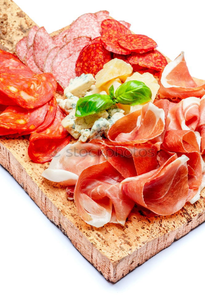 Similar – Image, Stock Photo Bruschetta with Italian sausage, ham and pesto